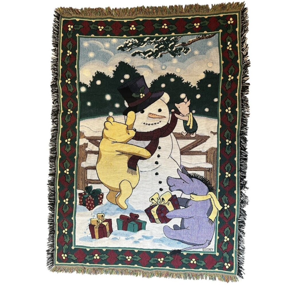 Classic Pooh Snowman Goodwin Weaver Woven Tapestry Blanket Throw usa winter snow